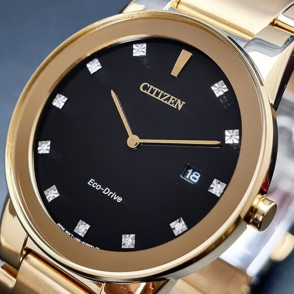 CITIZEN AU1062-56G AXIOM BLACK DIAMOND DIAL GOLD STAINLESS BRACELET MENS WATCH - Picture 7 of 14